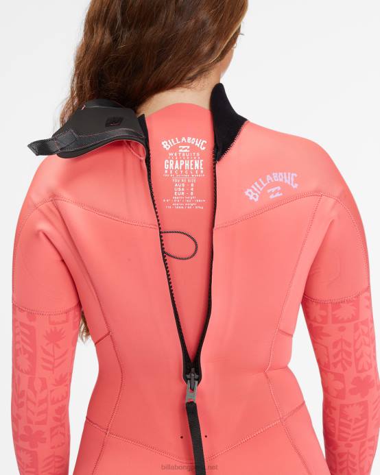 mujer coral de la vendimia Billabong Traje de neopreno completo con cremallera trasera 3/2 Synergy 04LD2583