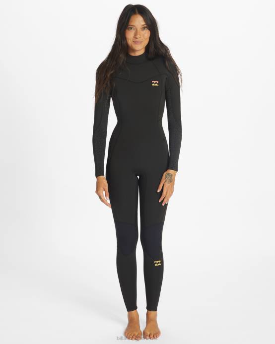 mujer negro salvaje Billabong Traje de neopreno completo 4/3 Synergy con cremallera en la espalda 04LD2568
