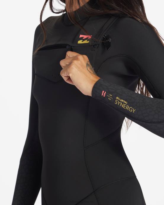mujer negro salvaje Billabong Traje de neopreno completo con cremallera en el pecho 3/2 synergy 04LD2565