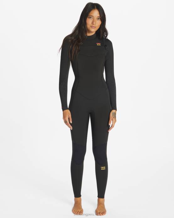 mujer negro salvaje Billabong Traje de neopreno completo con cremallera en el pecho 4/3 Synergy 04LD2566