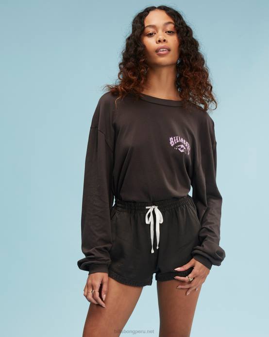 mujer apagado negro Billabong pantalones cortos con cinturilla elástica 04LD1923