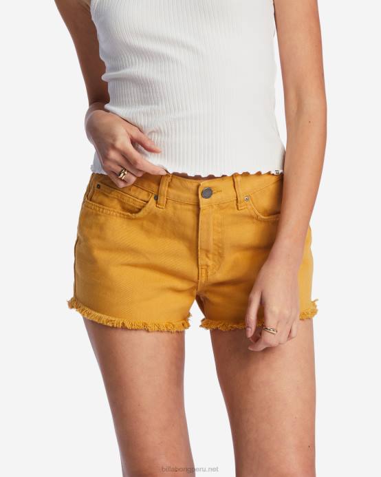 mujer dorado Billabong pantalones cortos deshilachados 04LD2189