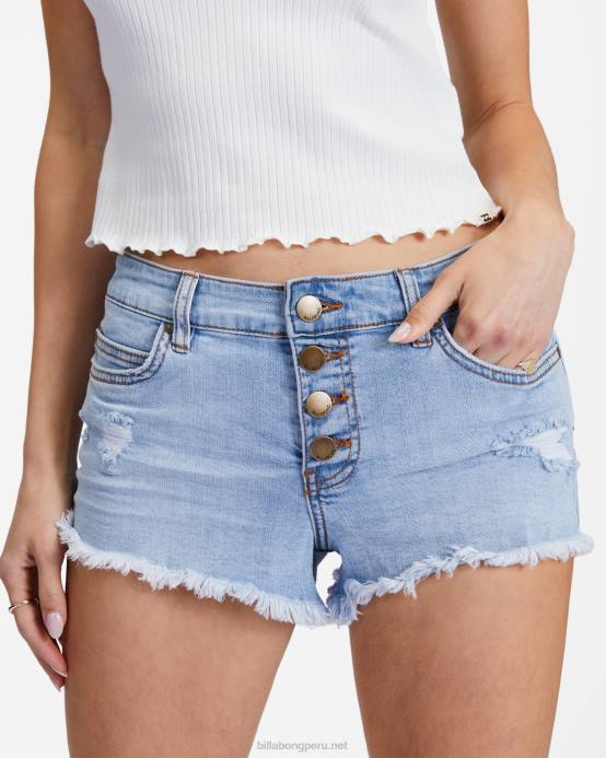 mujer enjuague índigo Billabong shorts de mezclilla con botones 04LD2289