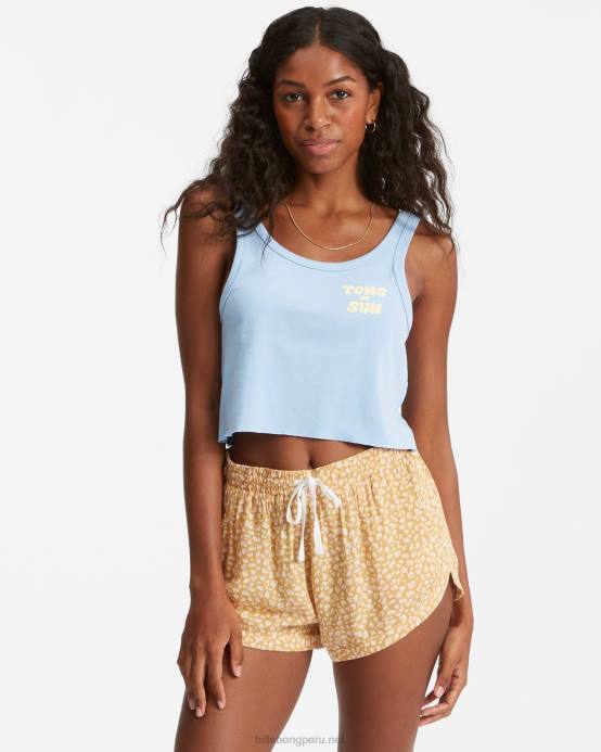 mujer luz puesta de sol de oro Billabong shorts con cintura elástica arrugada road trippin 04LD2365