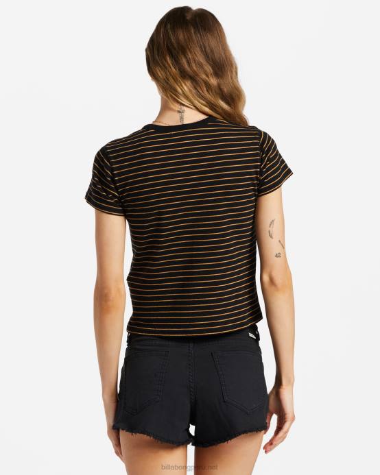 mujer negro Billabong shorts de mezclilla con botones 04LD1877