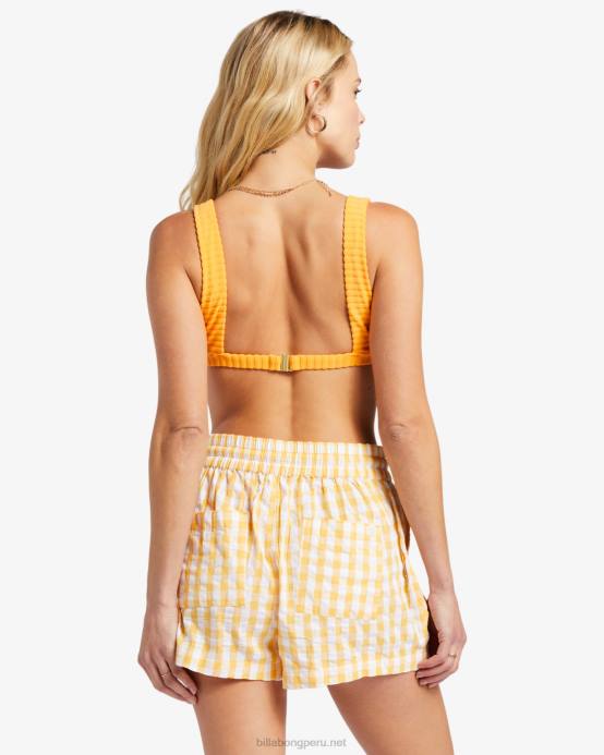 mujer oro Billabong shorts elásticos a cuadros 04LD1896