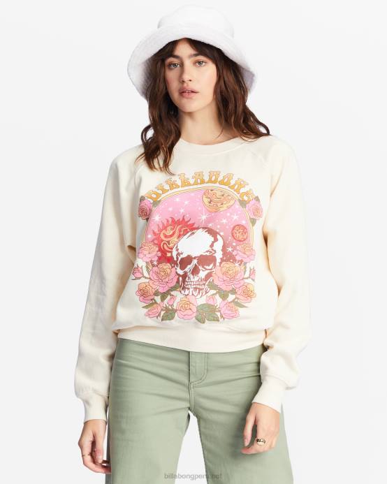 mujer blanco antiguo Billabong aquí vamos sudadera gráfica con cuello redondo 04LD2218