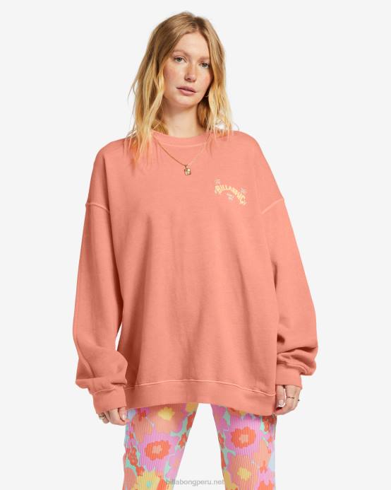 mujer pastel de durazno Billabong paseo en sudadera extragrande con cuello redondo 04LD1873