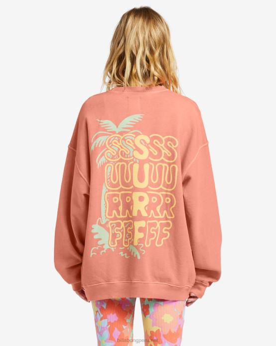 mujer pastel de durazno Billabong paseo en sudadera extragrande con cuello redondo 04LD1873