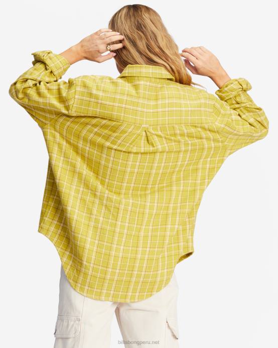 mujer envidia verde Billabong camisa de franela extragrande con botones 04LD2226
