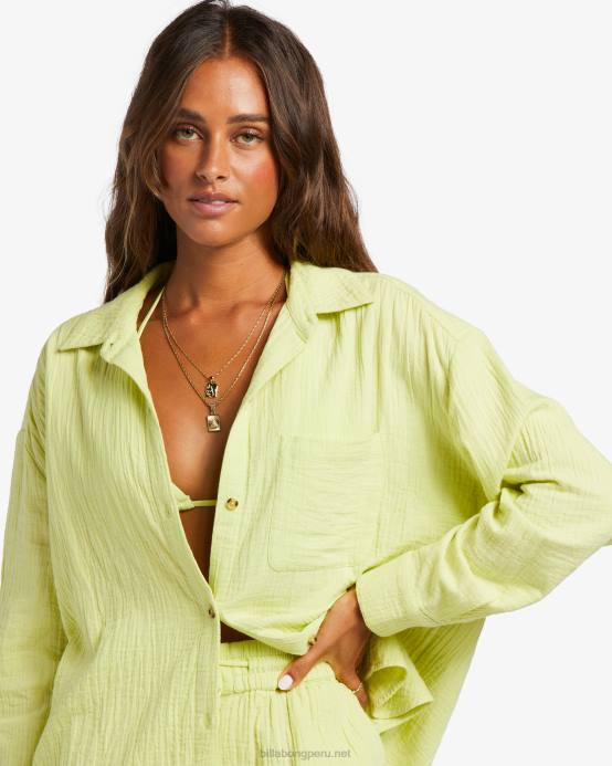 mujer lima claro Billabong justo en la camisa de manga larga 04LD1766