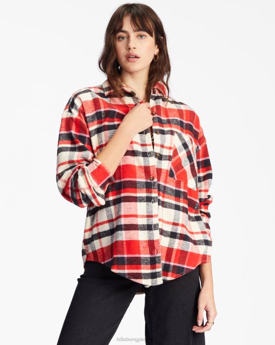 mujer magia roja Billabong camisa abotonada de manga larga easy breezy 04LD2216