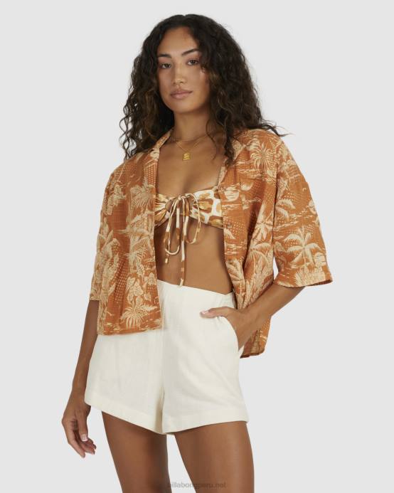 mujer mostaza Billabong camisa de manga corta de días de ensueño 04LD1972