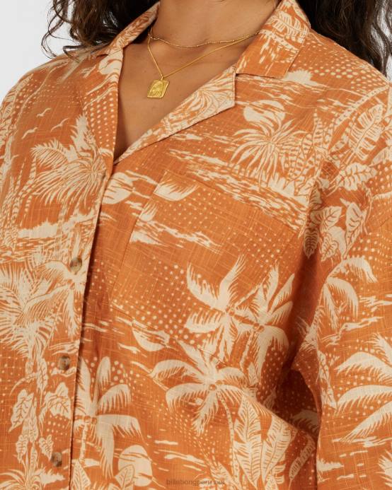 mujer mostaza Billabong camisa de manga corta de días de ensueño 04LD1972