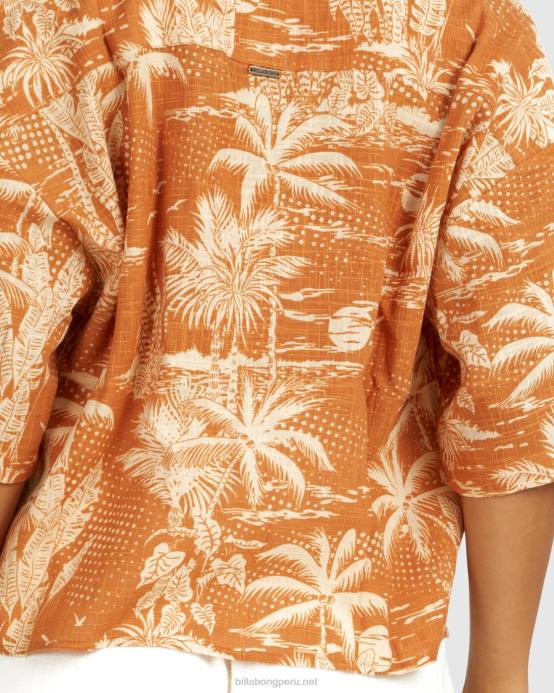 mujer mostaza Billabong camisa de manga corta de días de ensueño 04LD1972