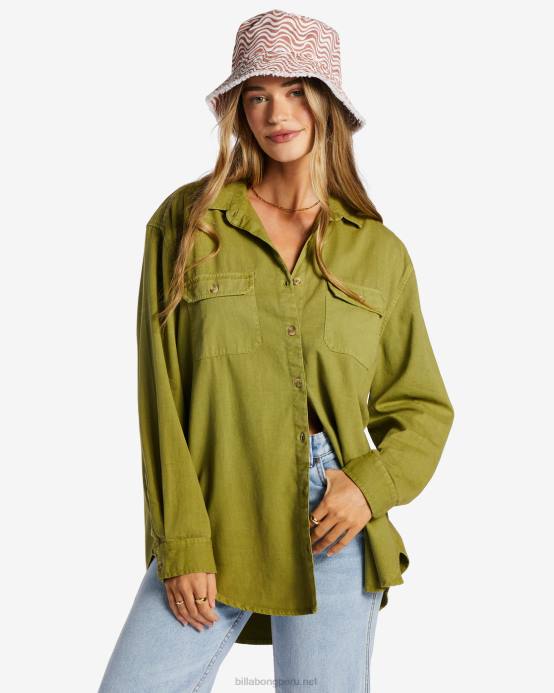mujer ojos verdes Billabong camisa de manga larga de sarga tan feliz 04LD2068