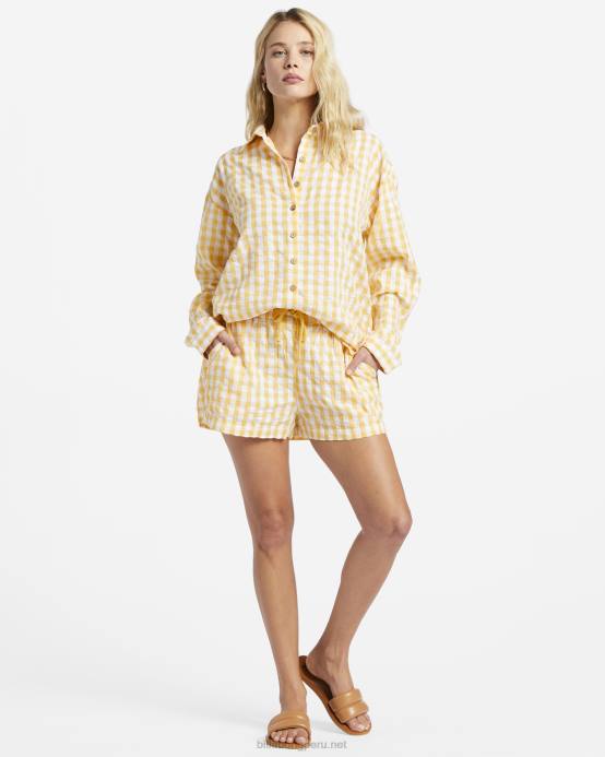 mujer oro Billabong camisa de manga larga a cuadros 04LD1898
