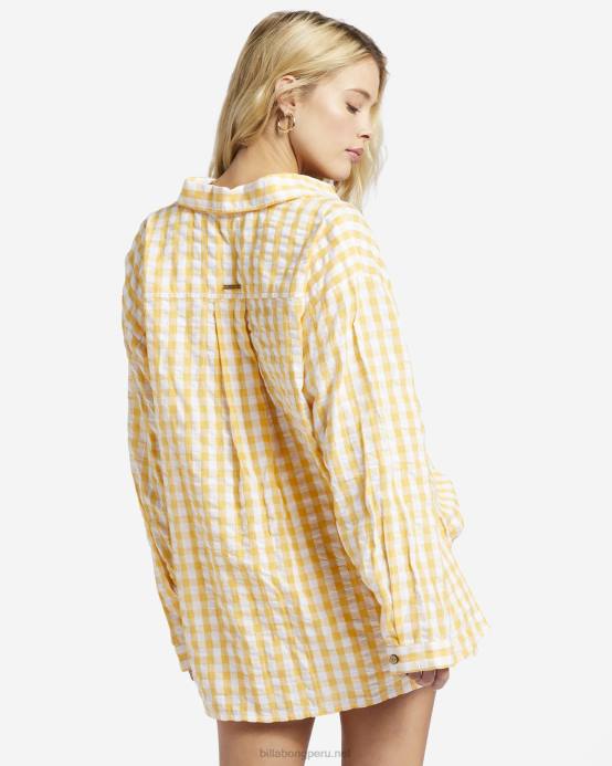 mujer oro Billabong camisa de manga larga a cuadros 04LD1898
