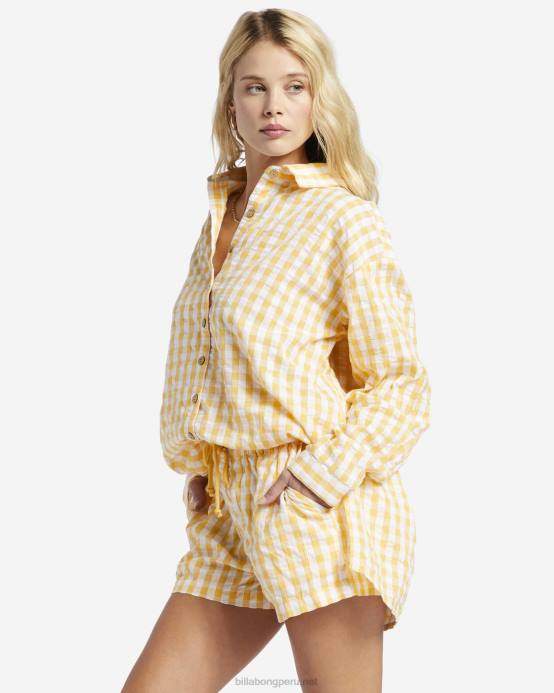 mujer oro Billabong camisa de manga larga a cuadros 04LD1898
