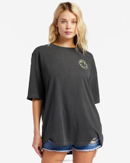 mujer apagado negro Billabong camiseta extragrande con diamantes kamea monstera 04LD2007
