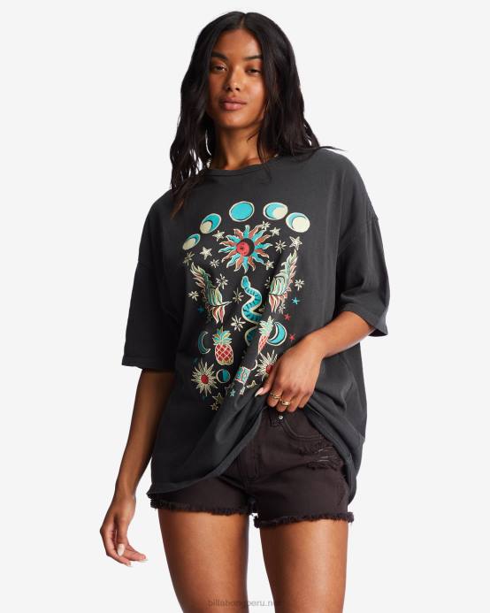 mujer apagado negro Billabong en la mística camiseta extragrande 04LD2100