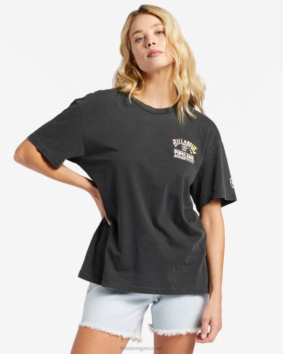 mujer apagado negro Billabong playera extragrande con póster de tubería profesional 04LD2015