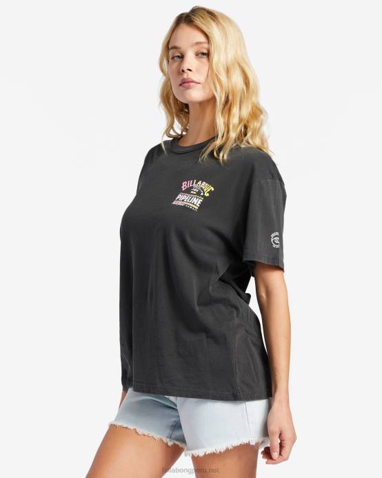 mujer apagado negro Billabong playera extragrande con póster de tubería profesional 04LD2015