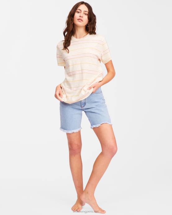 mujer blanco antiguo Billabong haz un viaje camiseta a rayas 04LD2357