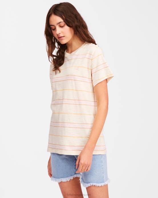 mujer blanco antiguo Billabong haz un viaje camiseta a rayas 04LD2357