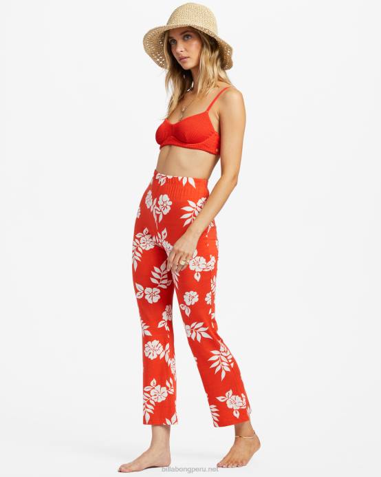 mujer aloha rojo Billabong pantalones acampanados de punto elástico 04LD1815