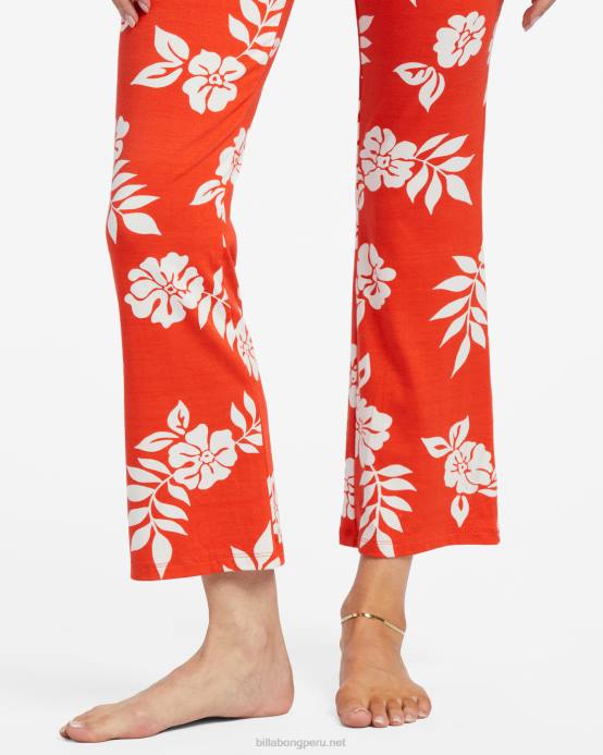 mujer aloha rojo Billabong pantalones acampanados de punto elástico 04LD1815