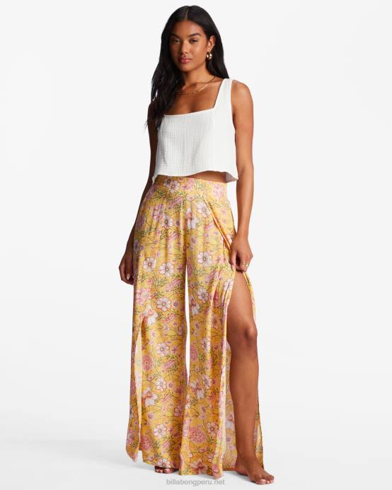 mujer durazno dorado Billabong pantalones florales de espíritu dividido 04LD1957