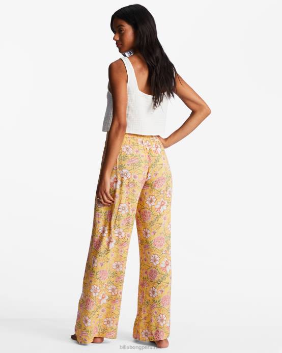 mujer durazno dorado Billabong pantalones florales de espíritu dividido 04LD1957