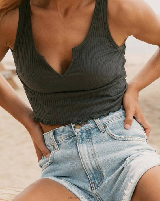 mujer apagado negro Billabong camiseta sin mangas de canalé 04LD1757