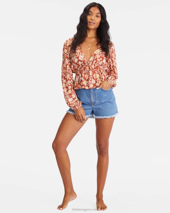 mujer arcilla roja Billabong el tiempo pasa top corto de manga larga 04LD2274