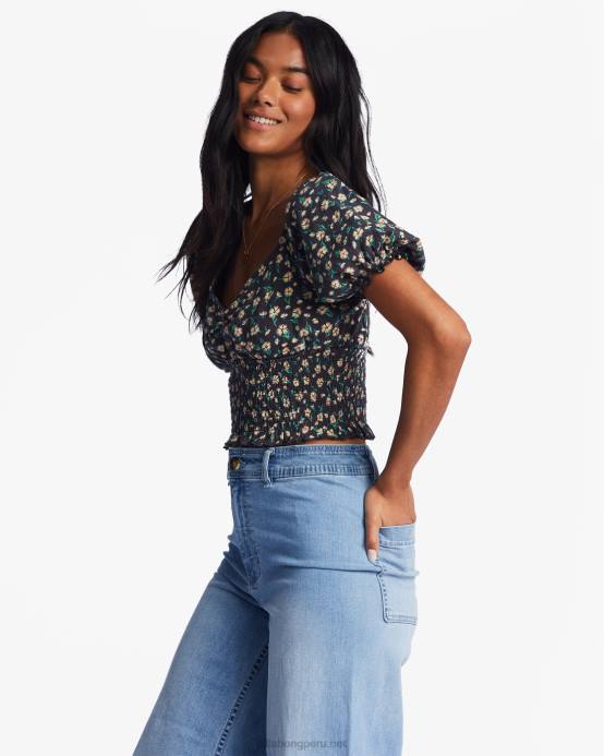 mujer guijarro negro Billabong top de manga farol de canción de amor 04LD2199