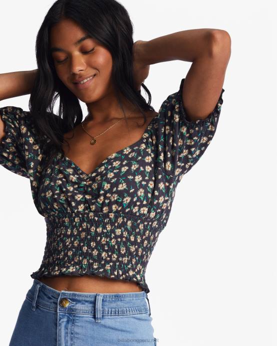 mujer guijarro negro Billabong top de manga farol de canción de amor 04LD2199