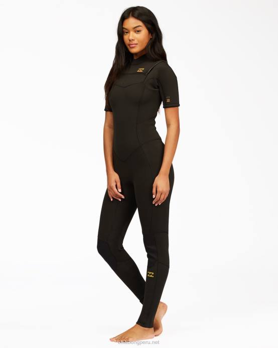 mujer teñido anudado negro Billabong Traje de neopreno completo de manga corta con cremallera central 2/2 Synergy 04LD2597