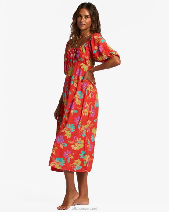 mujer amapola brillante Billabong vestido midi romance verdadero 04LD2108