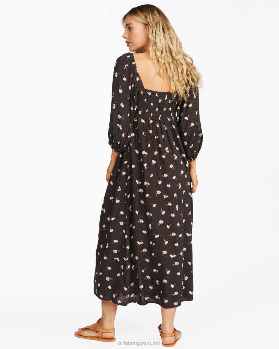 mujer apagado negro Billabong vestido midi barrido 04LD2359