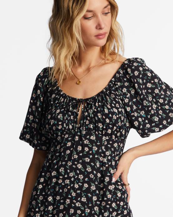 mujer guijarro negro Billabong vestido midi romance verdadero 04LD2181