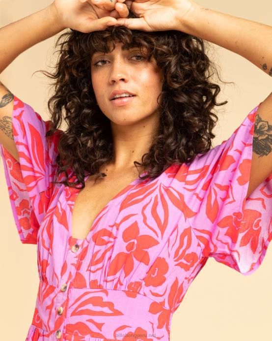 mujer orquídea brillante Billabong vestido midi de ensueño floral 04LD1940