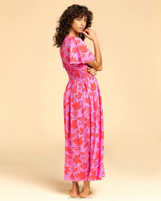 mujer orquídea brillante Billabong vestido midi de ensueño floral 04LD1940