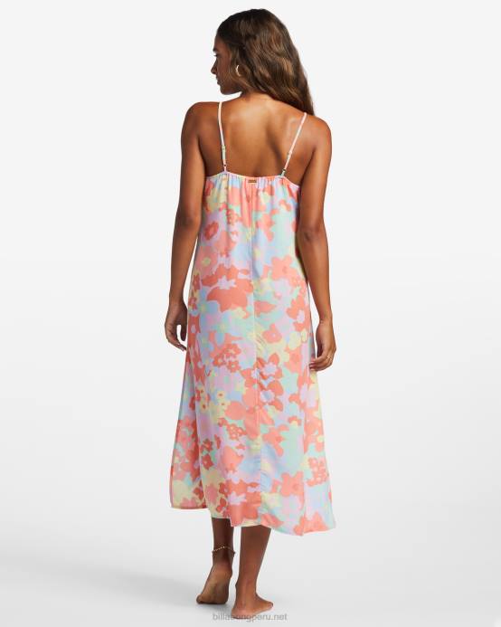 mujer pastel de durazno Billabong vestido midi de ondas de fin de semana 04LD1790