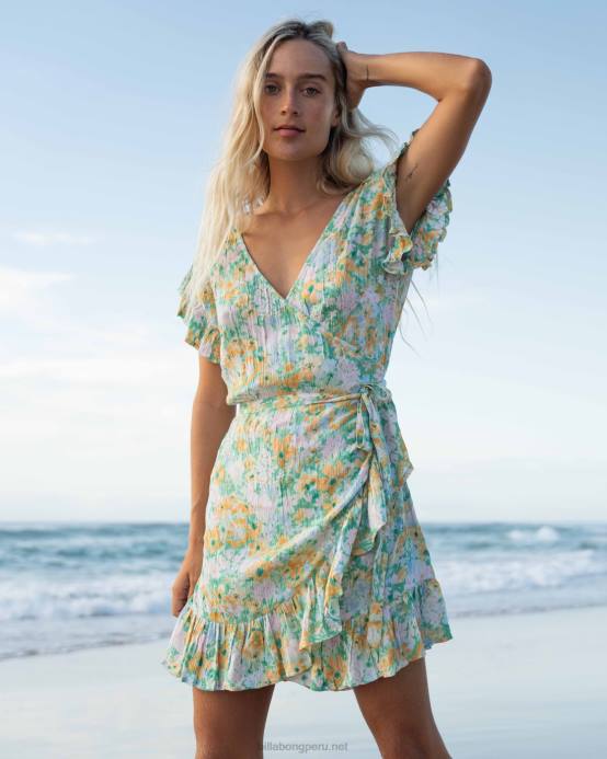 mujer verde Billabong vestido cruzado y enrollado 04LD1908