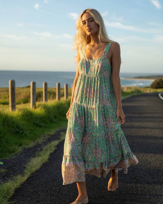 mujer verde Billabong vestido midi la mer 04LD1793