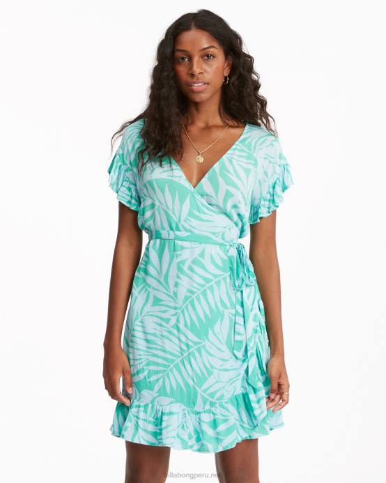 mujer verde tropical Billabong vestido cruzado y enrollado 04LD2299