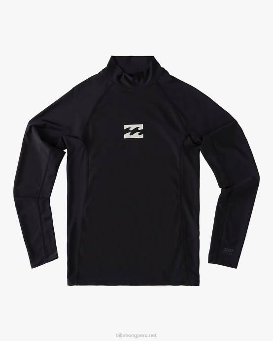 Niños negro Billabong rashguard de manga larga con ajuste de rendimiento de ondas para todo el día 04LD962