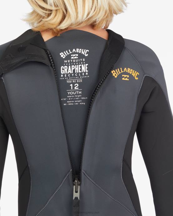 Niños grafito Billabong Traje de neopreno completo 4/3 con cremallera trasera absoluta 04LD995