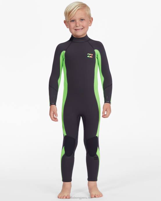 Niños verde neón Billabong (2-7) traje de neopreno con cremallera trasera absoluta de 3/2 mm 04LD987